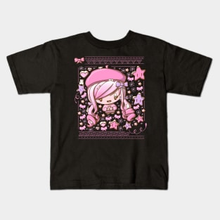 Cute festive pink bubble head cutie Kids T-Shirt